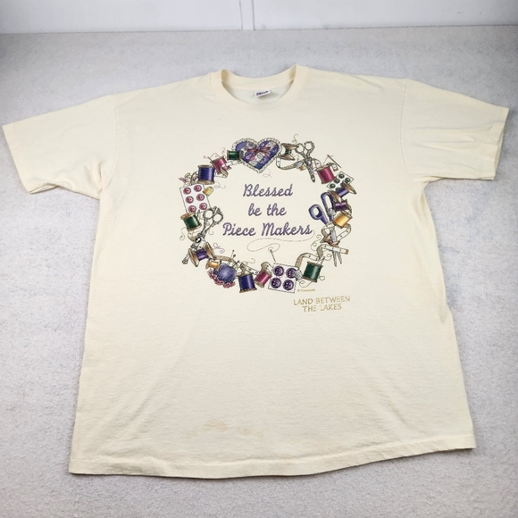 VTG Single Stitch Anvil USA Size 2X Light Yellow Sewing Graphic Shirt - Picture 1 of 11